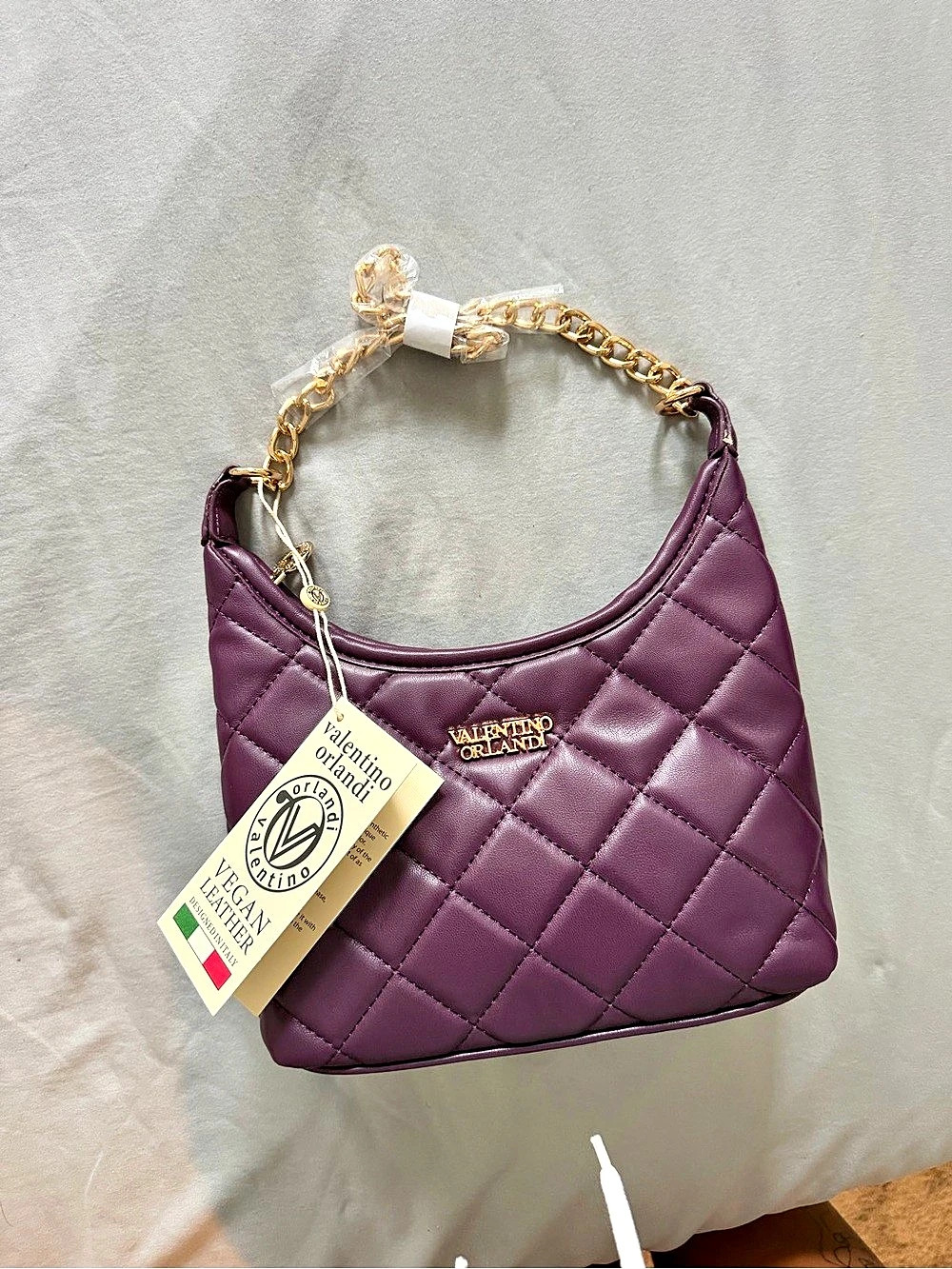 Valentino Orlandi Purple Quilted Chain Shoulder Bag NWT